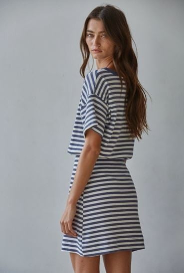 Knit Cotton Spandex Striped Ribbed Mini Dress